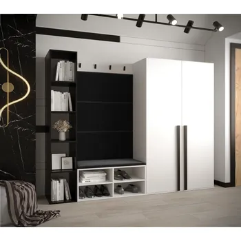 Předsíňová stěna Nábytek do předsíně s čalouněnými panely HARRISON - bílý, černé panely