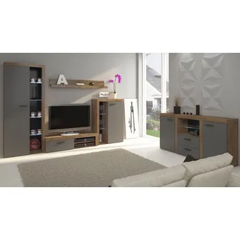 Obývací stěna Nábytek do obýváku s LED osvětlením THISE - dub lefkas / grafitový