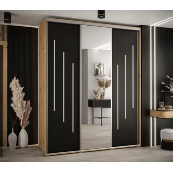 Šatní skříň Šatní skříň YVONA 9 - 200/60 cm, dub artisan / černá / stříbrná