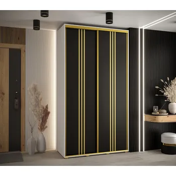 Šatní skříň Šatní skříň YVONA 6 - 140/45 cm, bílá / černá / zlatá