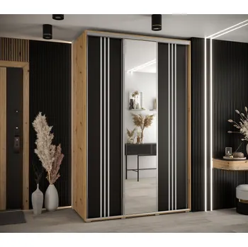 Šatní skříň Šatní skříň YVONA 7 - 160/60 cm, dub artisan / černá / stříbrná