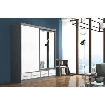 Šatní skříň Kombinovaná šatní skříň 200/62 TUNDE - šedá / bílý lesk