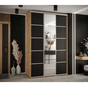 Šatní skříň Šatní skříň YVONA 5 - 160/60 cm, dub artisan / černá / stříbrná