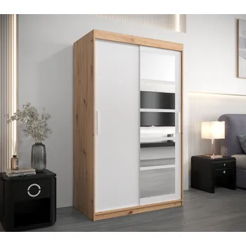 Šatní skříň Šatní skříň se zrcadly MARIE - šířka 120 cm, dub artisan / bílá