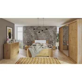 Ložnicová sestava Ložnicová sestava s postelí 160x200 CORTLAND 3 - dub artisan / bílá ekokůže