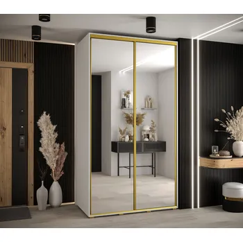 Šatní skříň Šatní skříň YVONA 2 - 130/60 cm, bílá / zlatá