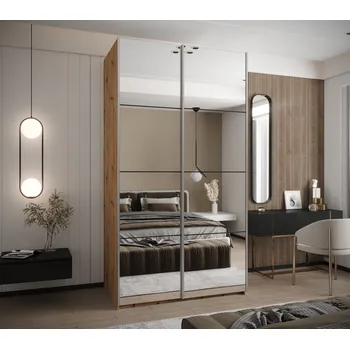 Šatní skříň Dvoudveřová skříň SAMARA 2 - 140 cm, dub artisan / černá / stříbrná