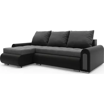 Sedací souprava Rozkládací rohová sedací souprava EMBERLYN - černá ekokůže / šedá