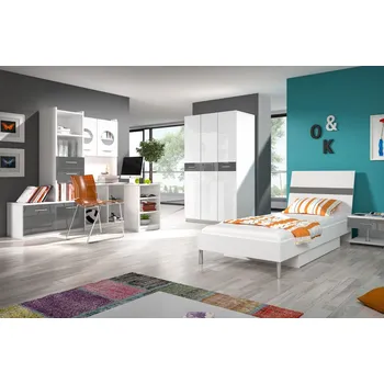 Dětská postel Postel do dětského pokoje RENI 1 - 90x200, bílá / šedá