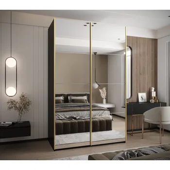 Šatní skříň Dvoudveřová skříň SAMARA 2 - 150 cm, černá / bílá / zlatá