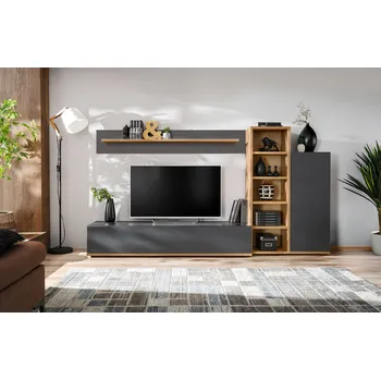 Obývací stěna Stěna do obýváku CARLEEN - antracit / dub wotan