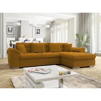 Obývací pokoj Rohová sedačka na každodenní spaní DELFINA - hnědá, pravý roh