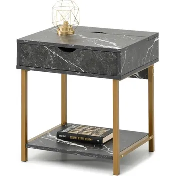 Noční stolek Noční stolek DILMAR - černý mramor / zlatý