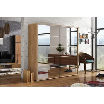 Šatní skříň Zrcadlová šatní skříň 125/215 GABRIEL - dub craft zlatý