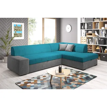 Sedací souprava Rohová sedací souprava VALTRUDA - světle modrá / tmavě šedá, pravý roh