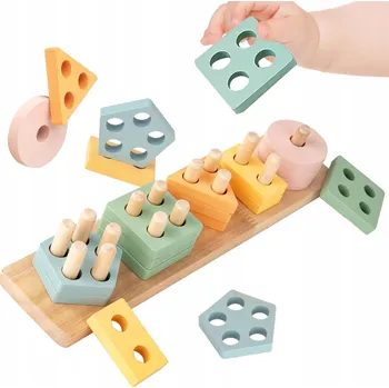 Dřevěná hračka STAVEBNICE KOSTKY TŘÍDIČ SKLÁDAČKA LOGICKÁ DOVEDNOSTNÍ DŘEVĚNÁ