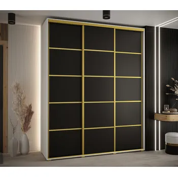 Šatní skříň Šatní skříň YVONA 4 - 190/45 cm, bílá / černá / zlatá