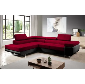 Sedací souprava Rozkládací rohová sedačka PARASKA L - černá / červená, levý roh