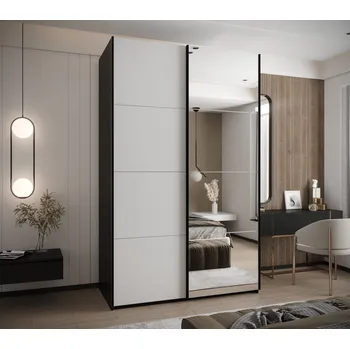 Šatní skříň Dvoudveřová skříň SAMARA 3 - 150 cm, černá / bílá / černá