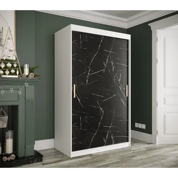 Šatní skříň Skříň s posuvnými dveřmi MAREILLE 1 - šířka 120 cm, bílá / černý mramor