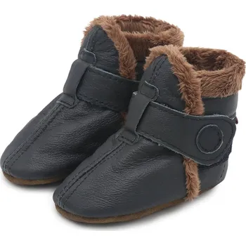 Capáčky CAROZOO Kožené capáčky zimní černé 12-18 měsíců Černá 21,5