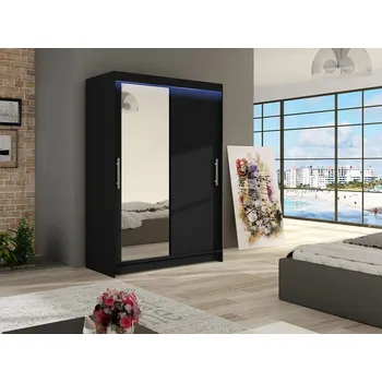 Šatní skříň Šatní skříň 120 cm se zrcadlem a LED osvětlením GASPARA 6 - černá