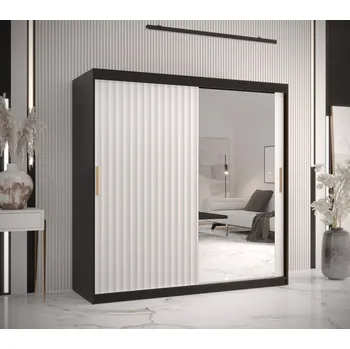Šatní skříň Šatní skříň se zrcadlem RADKIN 2 - šířka 180 cm, černá / bílá