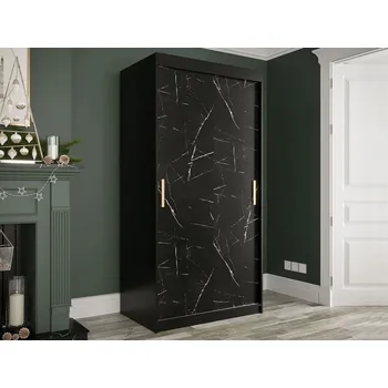 Šatní skříň Moderní úzká šatní skříň 100 cm CARSON 2 - černý mramor / černá / zlatá