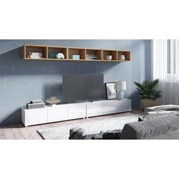 Obývací stěna Obývací stěna CHEMUNG 30 - dub zlatý / lesklá bílá