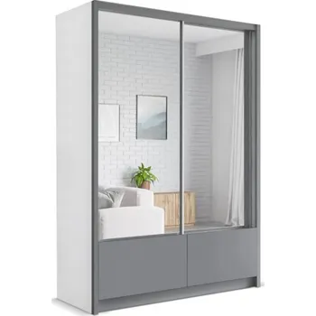 Šatní skříň Prostorná šatní skříň se zrcadlem 120/217 LORELL - bílá / šedá