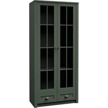 Policová skříň Dvoudveřová prosklená vitrína MARIONA - zelená