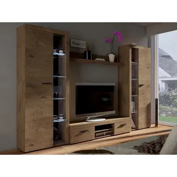 Obývací stěna Moderní obývací stěna s LED osvětlením THISE XL - dub lefkas