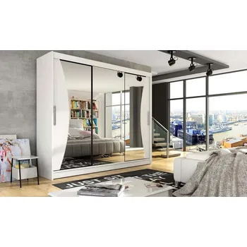 Šatní skříň Vysoká zrcadlová šatní skříň 250 cm HORTENSIA 8 - bílá