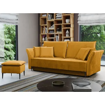 Pohovka Dvoumístná pohovka na každodenní spaní KURI - hořčicová / černé nožky