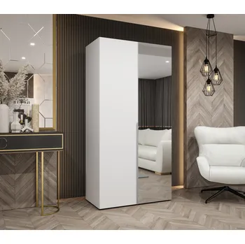 Šatní skříň Šatní skříň 100 cm ASUDA se zrcadlem - bílá / stříbrná