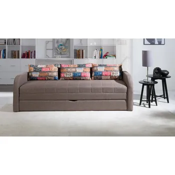 Pohovka Pohovka do dětského pokoje RADIM - hnědá / růžové polštáře