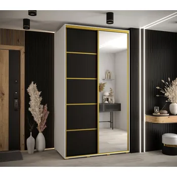 Šatní skříň Šatní skříň YVONA 5 - 130/60 cm, bílá / černá / zlatá