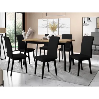 Jídelní stůl Moderní jídelní sestava 6+1 ADELBITE 9 - dub artisan / černá