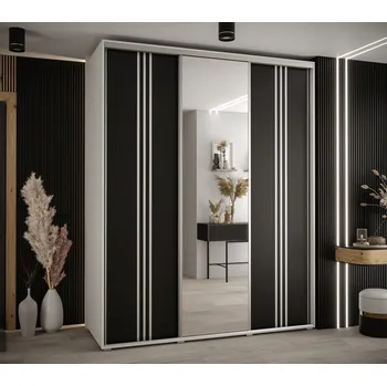 Šatní skříň Šatní skříň YVONA 7 - 190/60 cm, bílá / černá / stříbrná