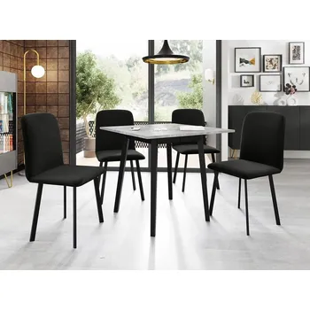 Jídelní stůl Jídelní set 4+1 PHOBIE - šedý mramor / černý