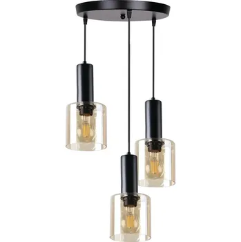 Závěsný lustr ISAR - 3xE27, 40W, černý / jantarový