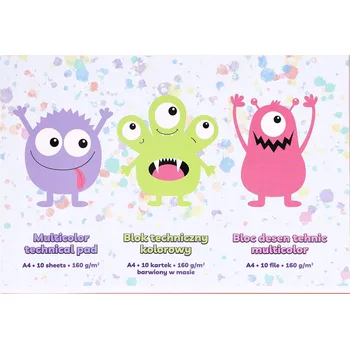 Sešit Barevný technický blok papíru STRIGO A4, 10 listů, 160g, Motiv Příšerky