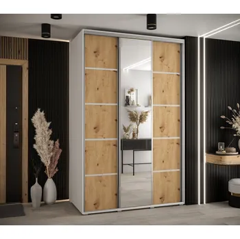 Šatní skříň Šatní skříň YVONA 5 - 160/60 cm, bílá / dub artisan / stříbrná