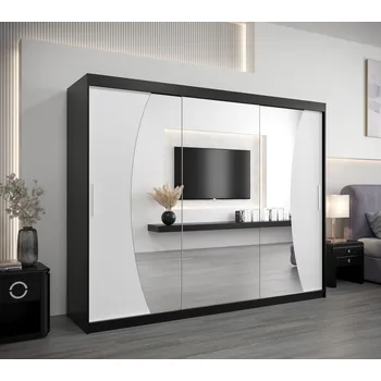 Šatní skříň Skříň s posuvnými dveřmi SIMONA - 250 cm, černá / bílá