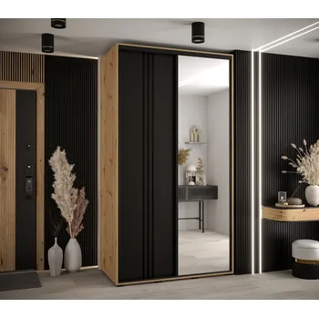 Šatní skříň Šatní skříň YVONA 7 - 130/60 cm, dub artisan / černá / černá