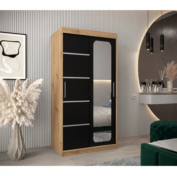 Šatní skříň Zrcadlová skříň DONICELA 3 - 100 cm, artisan / černá