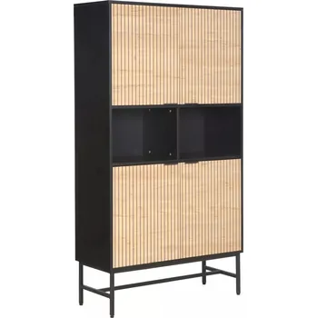 Policová skříň Čtyřdvéřová skříň 100 cm FAHIM s otevřenými policemi - dub / černá