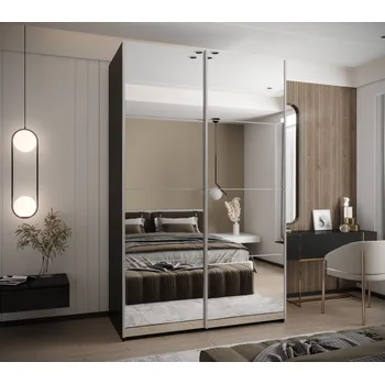 Šatní skříň Dvoudveřová skříň SAMARA 2 - 160 cm, černá / bílá / stříbrná