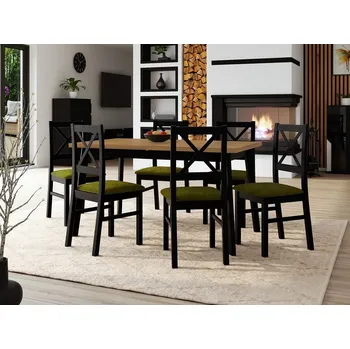 Jídelní stůl Rozkládací jídelní stůl 140 cm s 6 židlemi ADELBITE 3 - dub grandson / černý / tmavý olivový