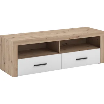 Televizní stolek TV stolek WYLIE - dub artisan / lesklý bílý